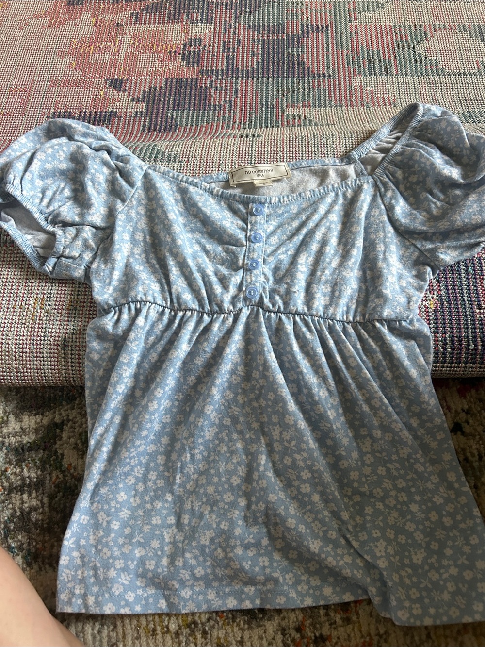kids Blue Floral Puff-Sleeve Dress